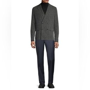 Ted Baker Black Naver-Fine Striped Linen Double-Breasted Blazer 4 40